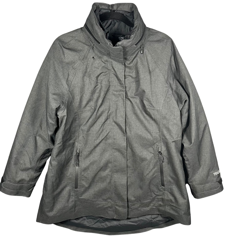 LL Bean 3-in-1 Jacket Mens L Pet Grey TEK Waterproof Parka Quilted Liner 295939